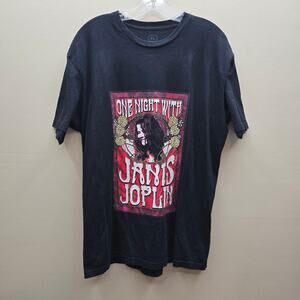 One Night with Janis Joplin Graphic Print T Shirt Top Black Size XL Band Tee